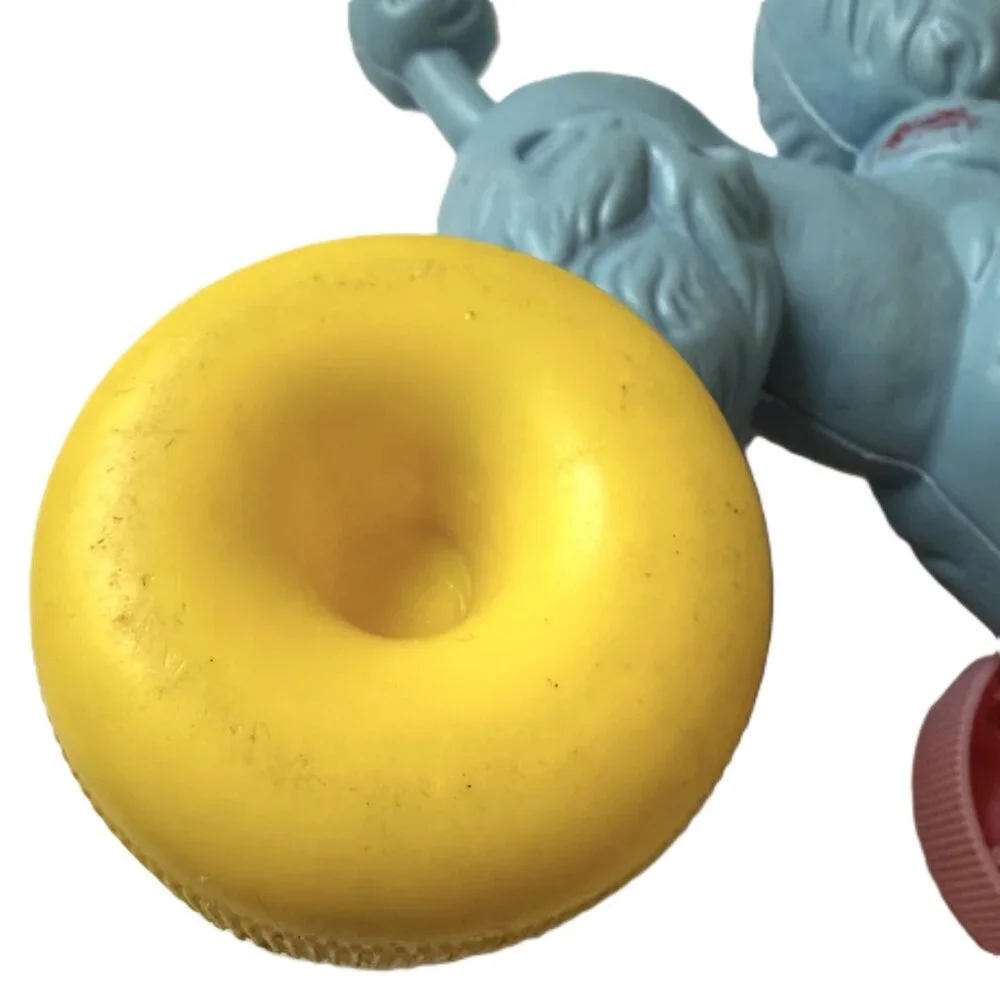 VTG 1950's Blue Poodle Dog Blow Mold Pull Toy Multi-Color Wheels Rare MCM